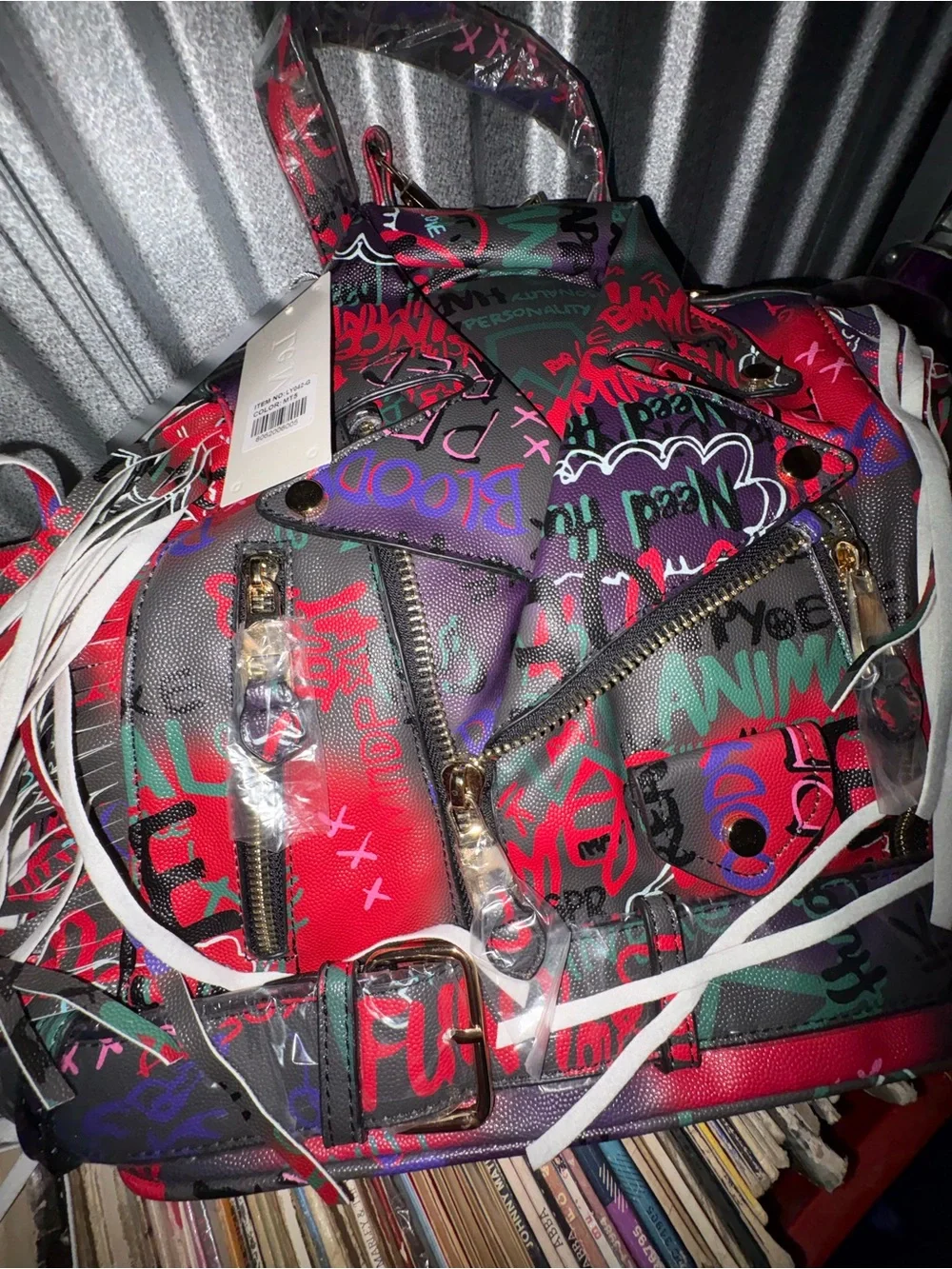 SOLD……Le Miel Red Graffiti Fringe Laptop Tote